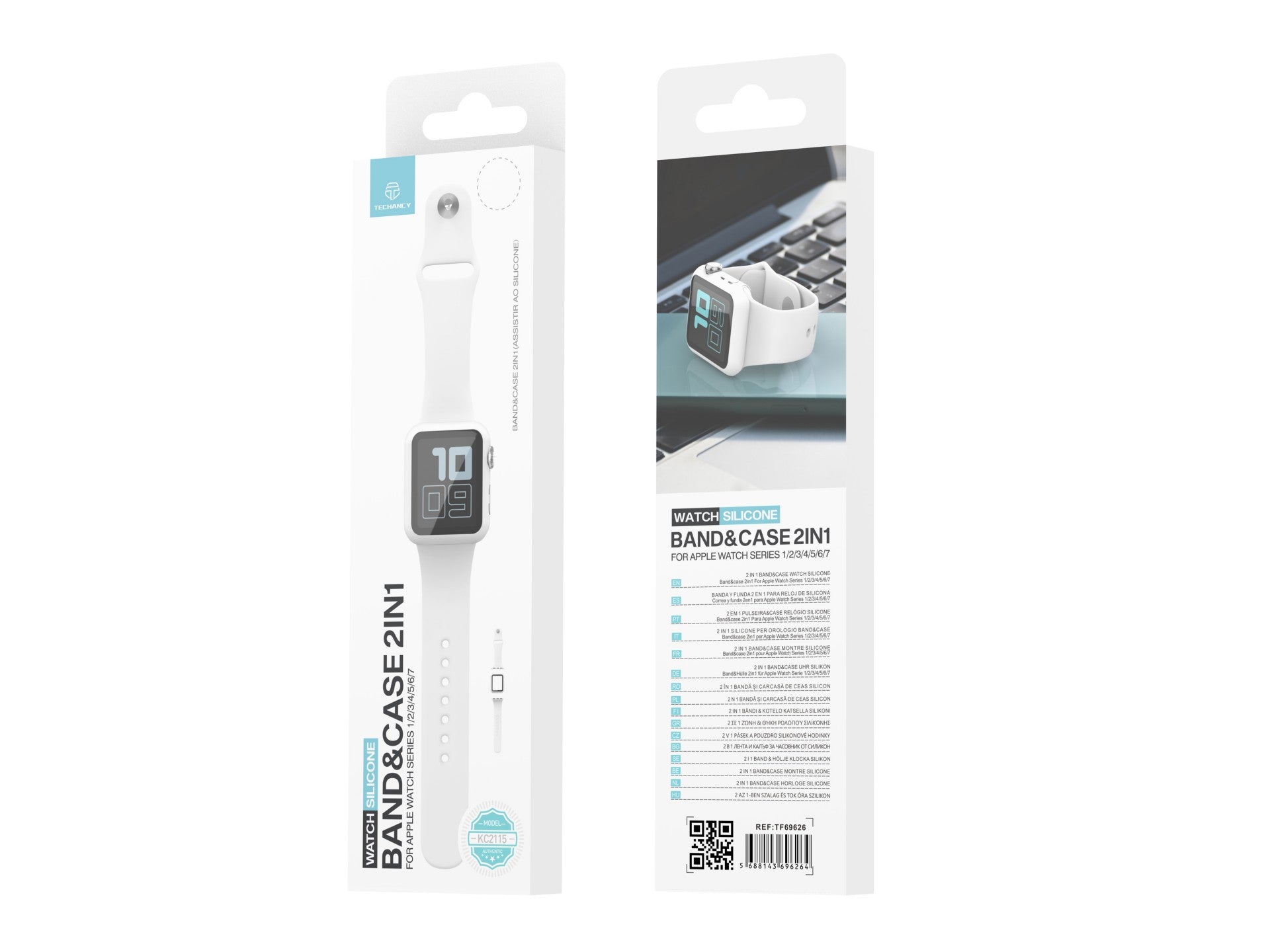 Techancy KC2115 Silicone Watch Band with Screen Protector, Compatible with Apple Watch 45mm, White