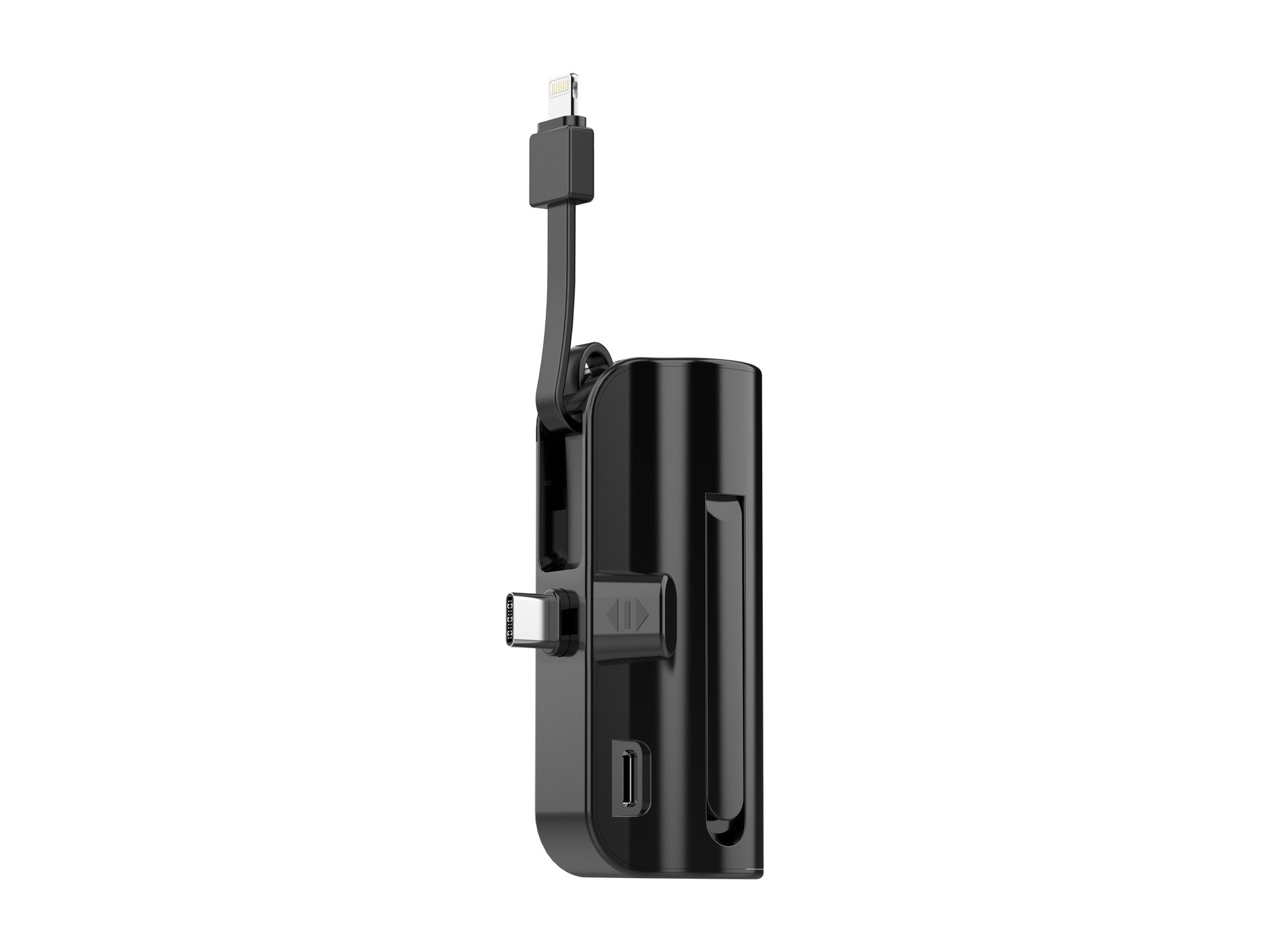 Techancy 5000mAh Portable Charger, TF2778, 2-in-1 iP+Type-c Charging Cable with Phone Holder, Black