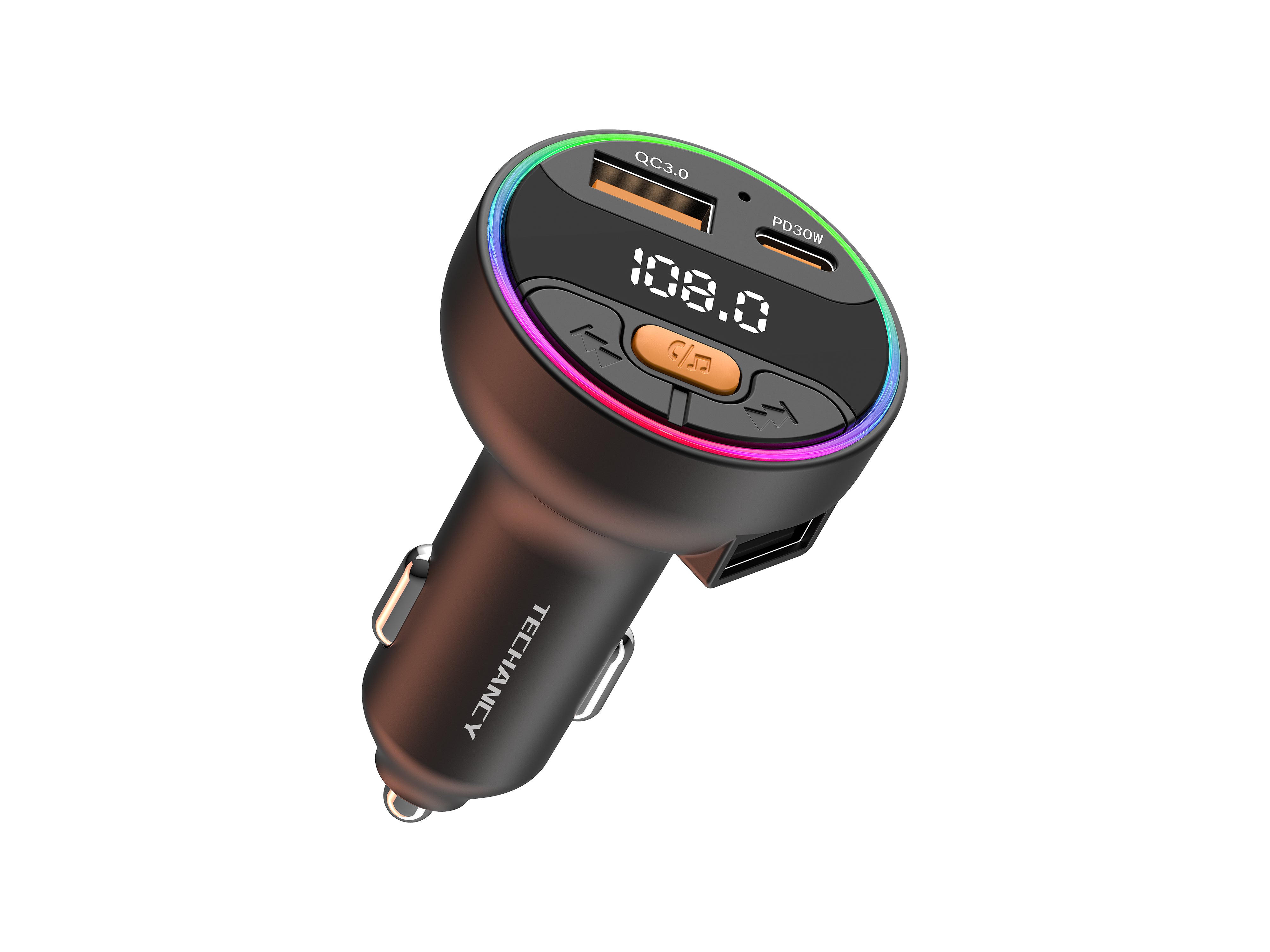 Techancy Car MP3 Player TE0874, PD30W+QC3.0, 7 Color Light, FM 87.5-108MHz, U Disk, Compatible 12-24V