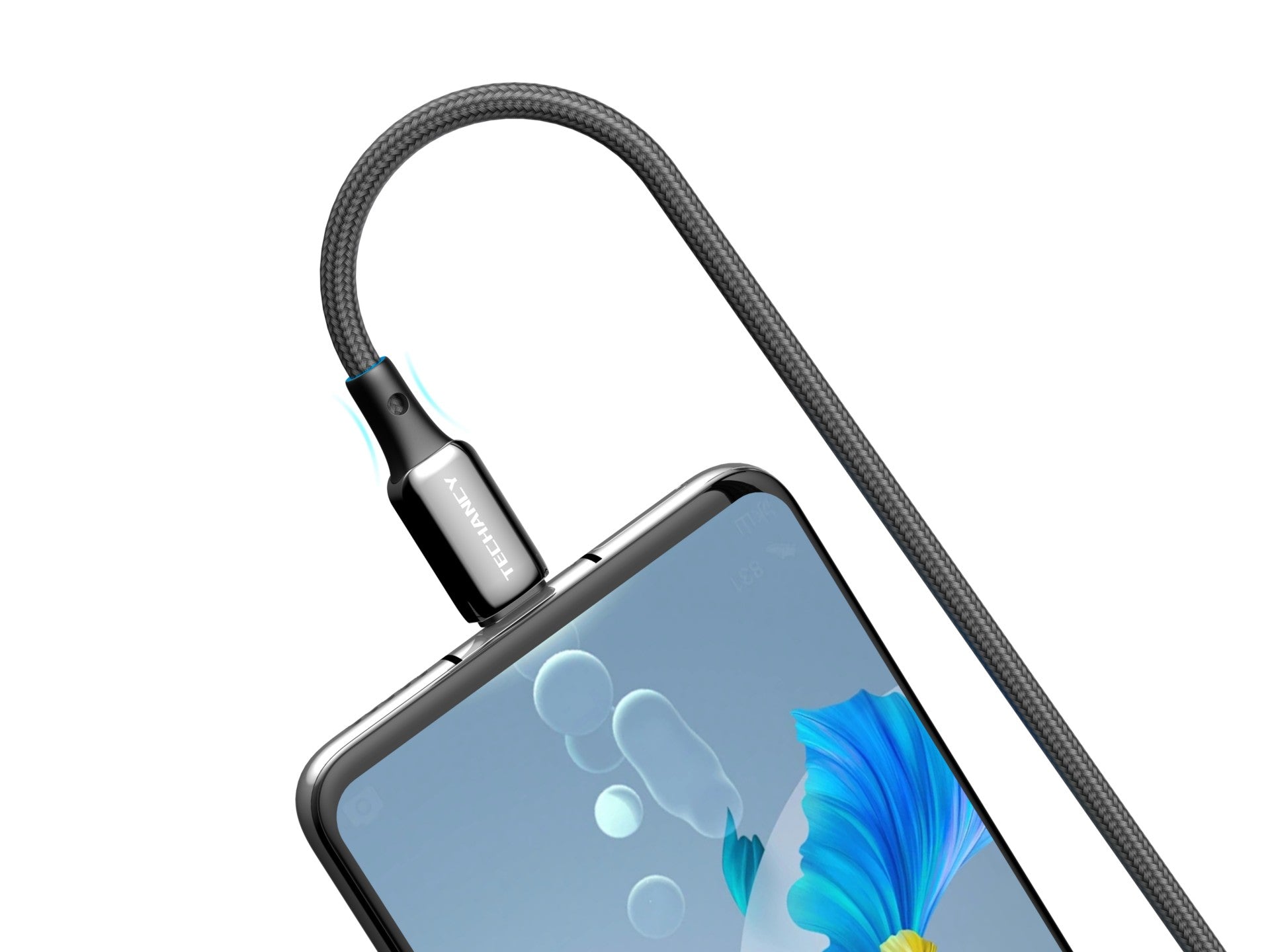 Cable USB-C a USB-C Techancy TB1802, 60 W, 1 m, negro, conector de aluminio, diseño antideslizante, transferencia rápida, resistente