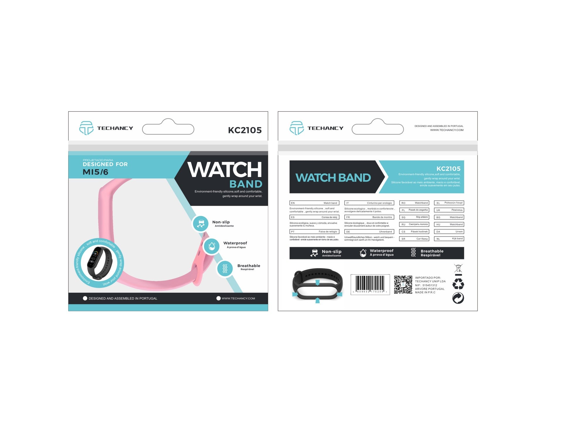 Techancy Pink Silicone Wristband KC2105, Compatible with Mi5/6 Smart Band, Made of Silicone, Soft and Comfortable.