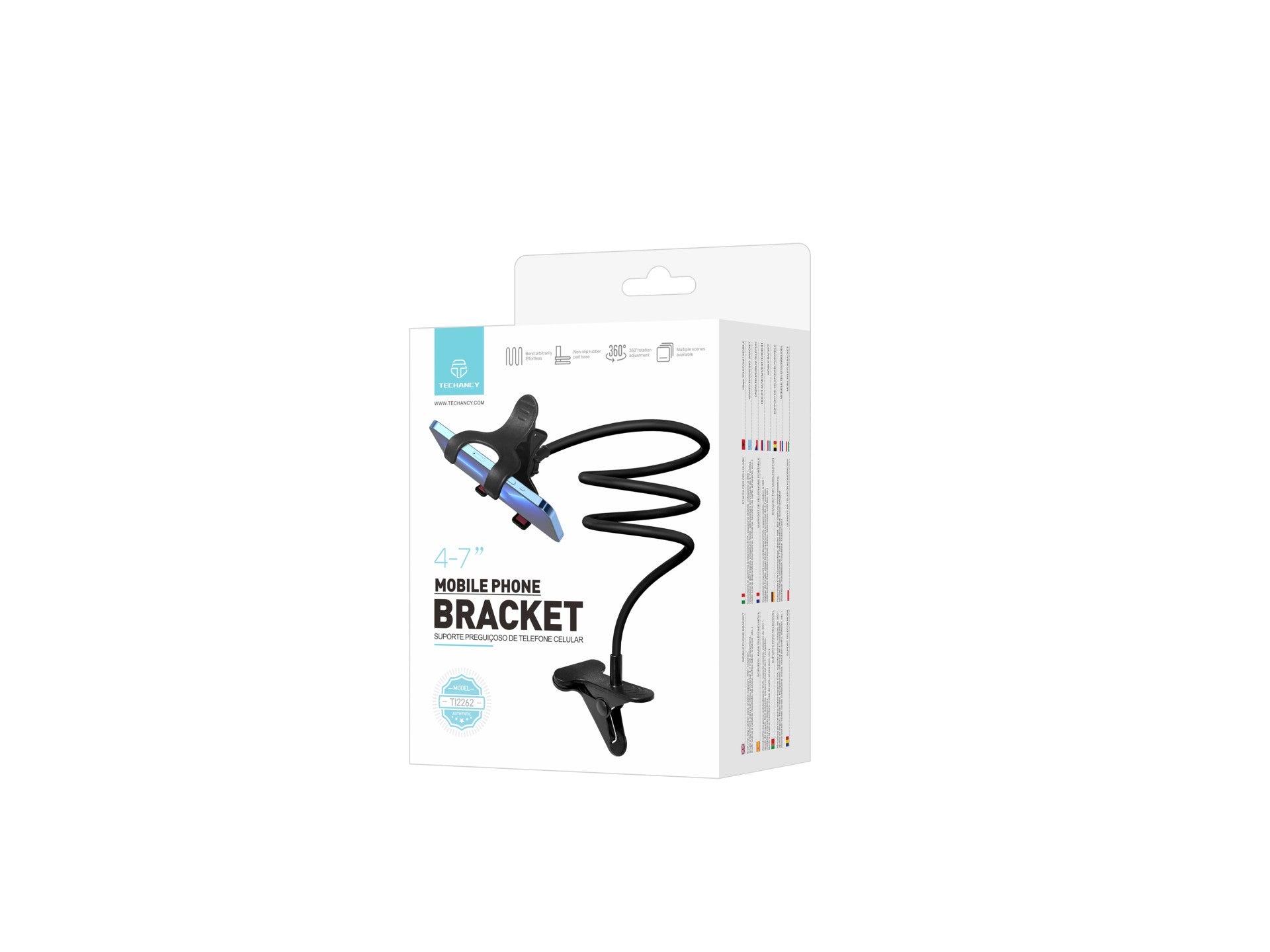 Techancy Suporte Para Telemóvel Gratuito E Ajustável Ti2262 Preto, 4-7 Polegadas, Fácil De Dobrar, Adequado Para Vários Cenários