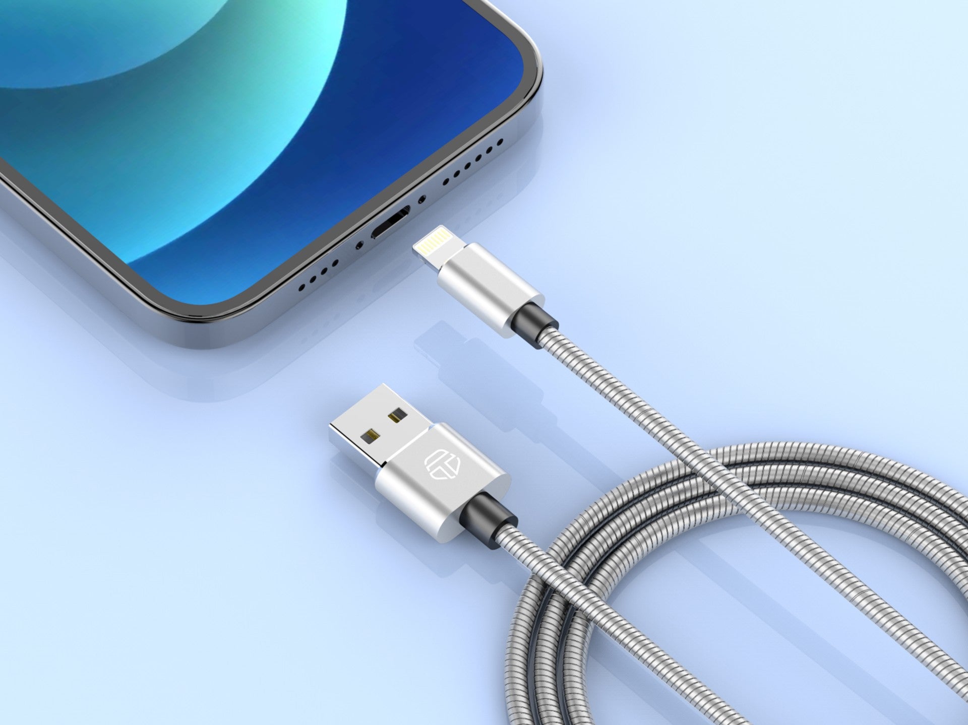 Cable de datos de aleación de aluminio Techancy de 1 m TB1662, diseño totalmente metálico, USB-Ip8/X/11-14, carga de 2,4 A.