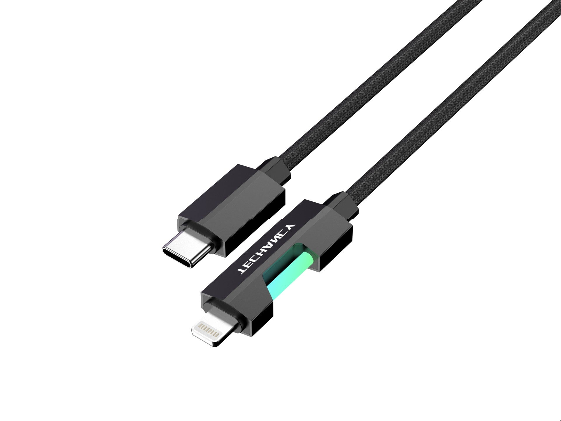 Techancy USB-C to Lightning Cable TB1797, 1 Meter/30 Watts, RGB Lights, Aluminum Braided, Compatible with iPhone 11-14 Black