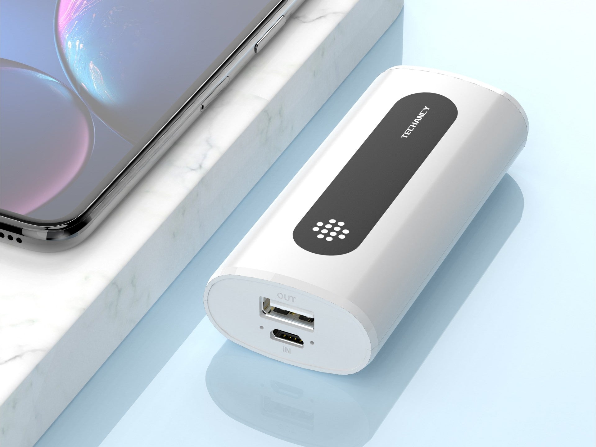 Techancy 4000mah Power Bank White TF2768, 1A Compatible Mobile Phone/Tablet Charging, Portable Power Supply