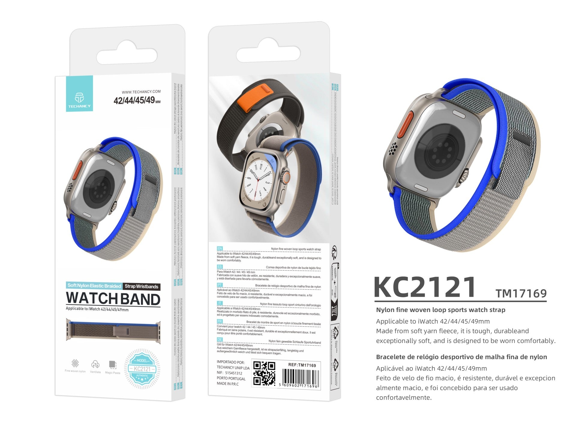 Correa deportiva negra Techancy KC2121, compatible con Apple Watch Ultra 42 mm/44 mm/45 mm/49 mm, nailon y velcro, cierre ajustable.