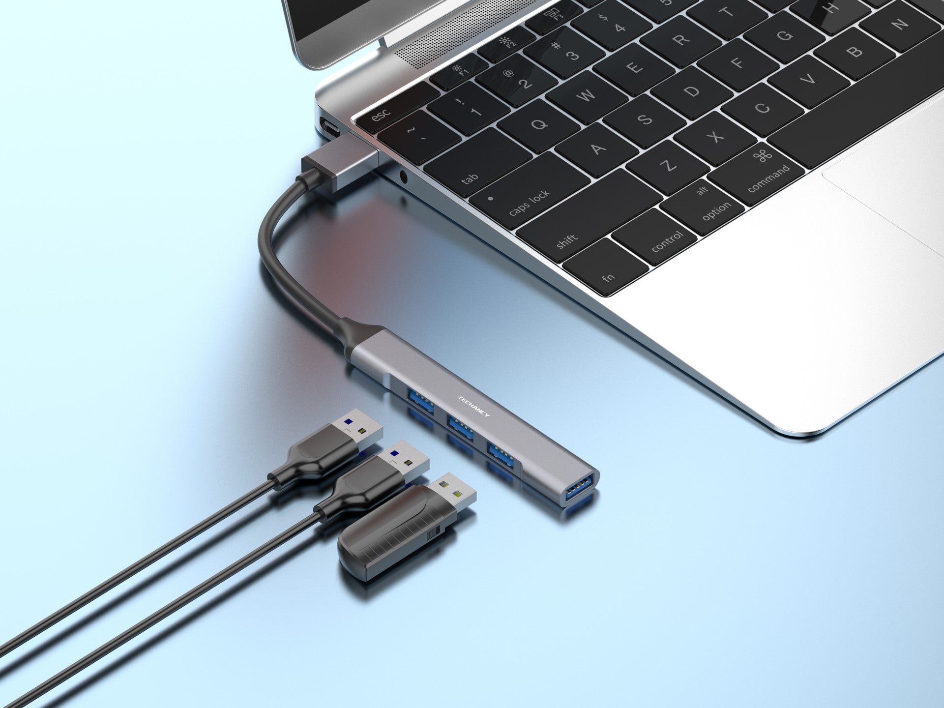 Concentrador USB 3.0 Techancy, USB 4 en 1, KT2901, extensor de concentrador USB, gris