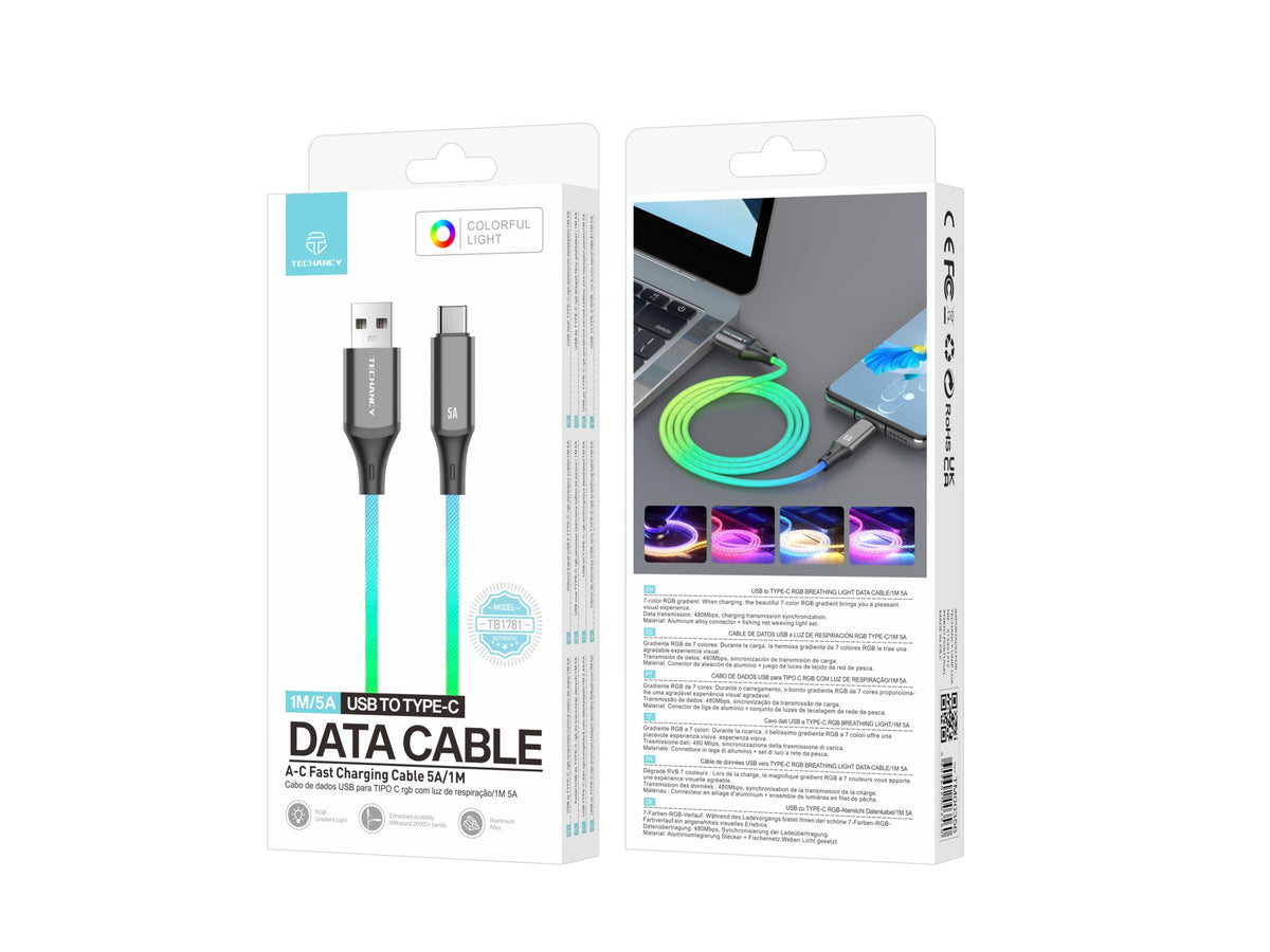 Cabo Techancy RGB 1 m — USB-A para USB-C (TM00356, 4)