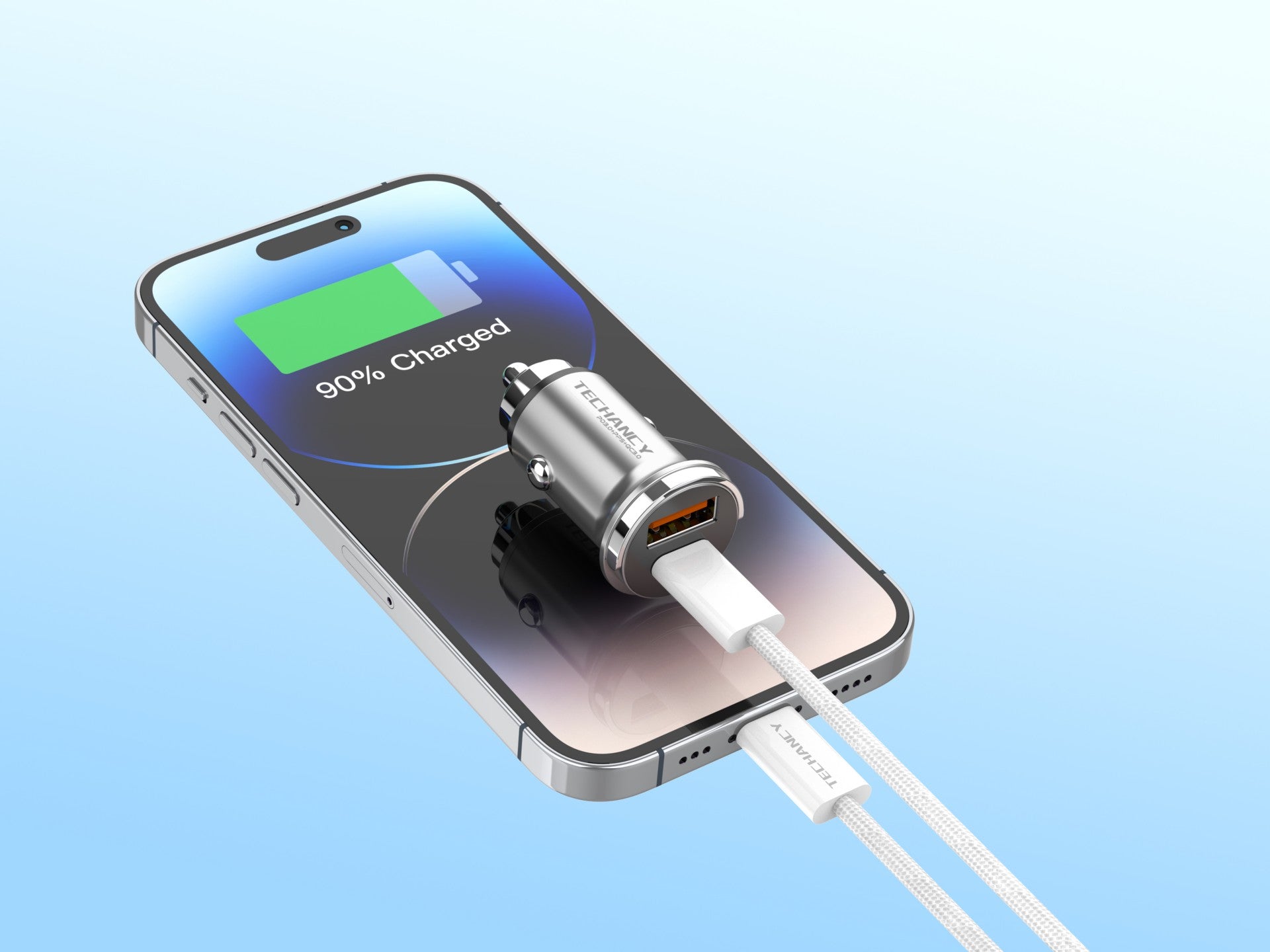 Cargador mini Techancy TC6426, 33 W, USB-A+USB-C, con cable USB-C a Lightning de 1 m, aleación de aluminio, compatible con iPhone