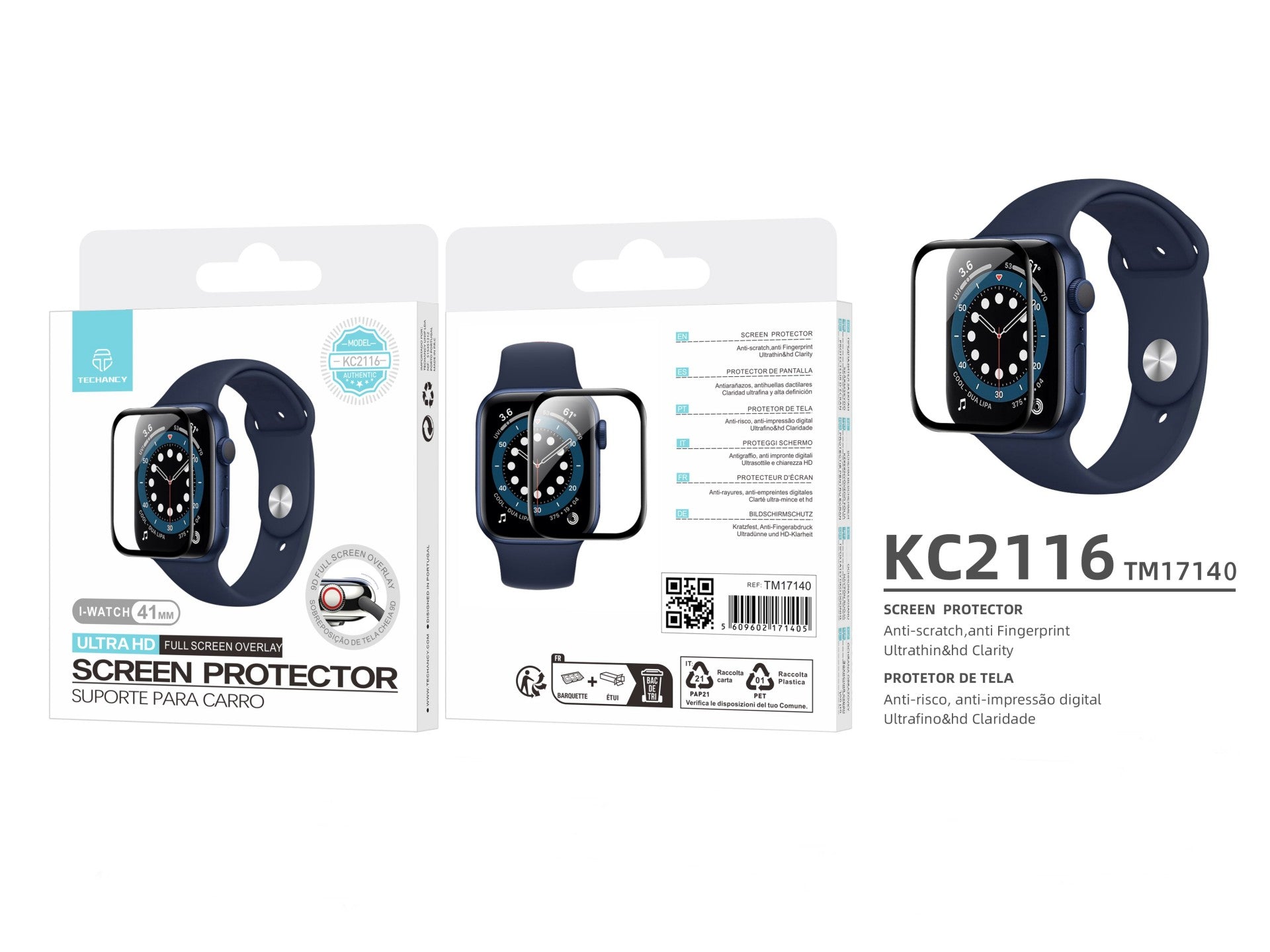 Protector de pantalla Techancy para relojes inteligentes KC2116, compatible con Iwatch-41mm, antiarañazos, ultrafino HD.